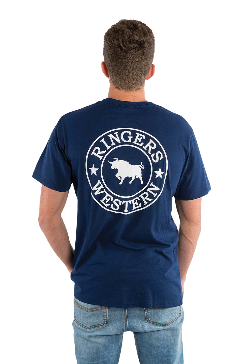 Ringers Western Mens Signature Bull Loose Fit S/S Tee (120201560) Navy/White Print