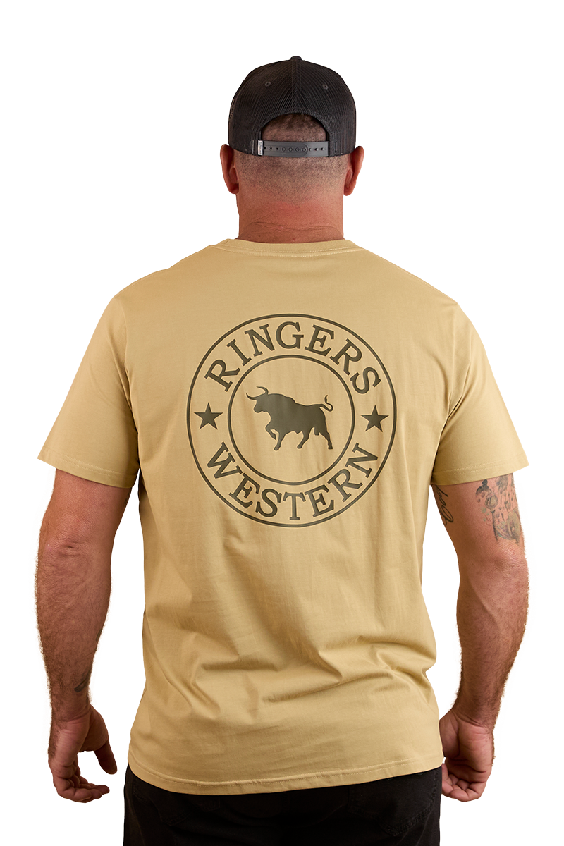 Ringers Western Mens Signature Bull Loose Fit S/S Tee (120201560) Pale Olive/Military Green