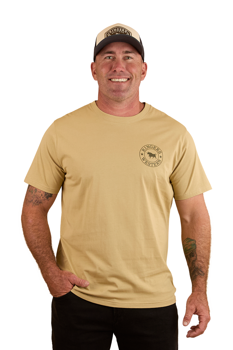 Ringers Western Mens Signature Bull Loose Fit S/S Tee (120201560) Pale Olive/Military Green
