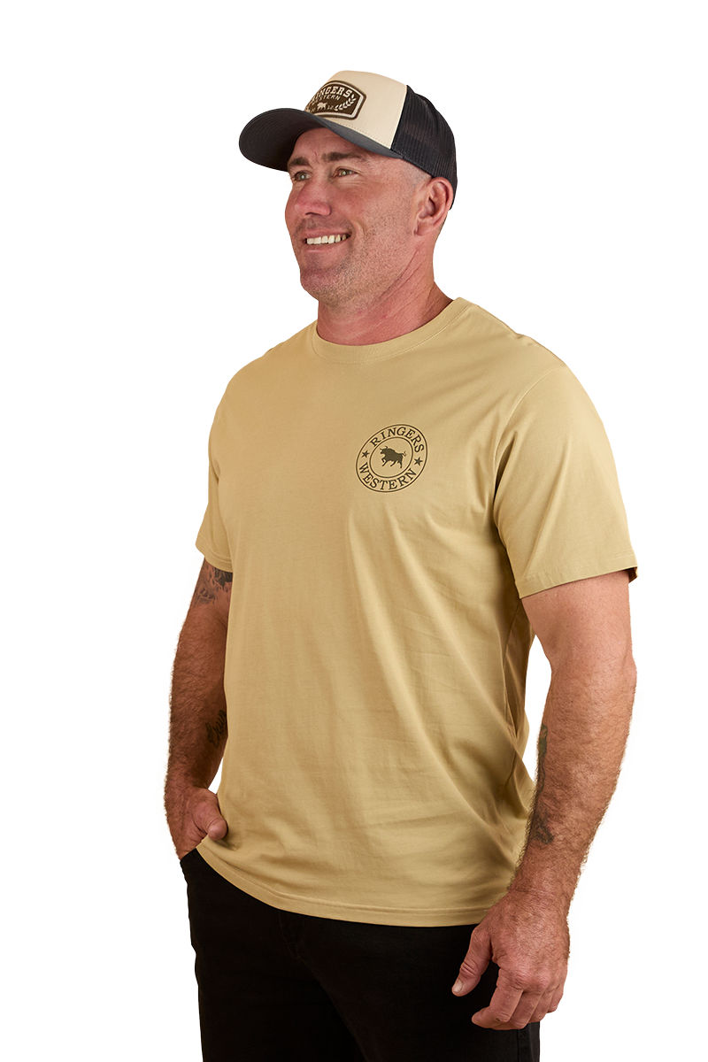 Ringers Western Mens Signature Bull Loose Fit S/S Tee (120201560) Pale Olive/Military Green