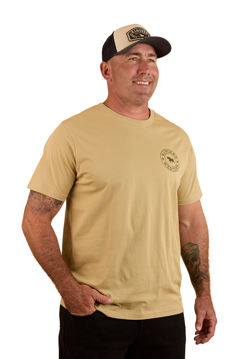 Ringers Western Mens Signature Bull Loose Fit S/S Tee (120201560) Pale Olive/Military Green
