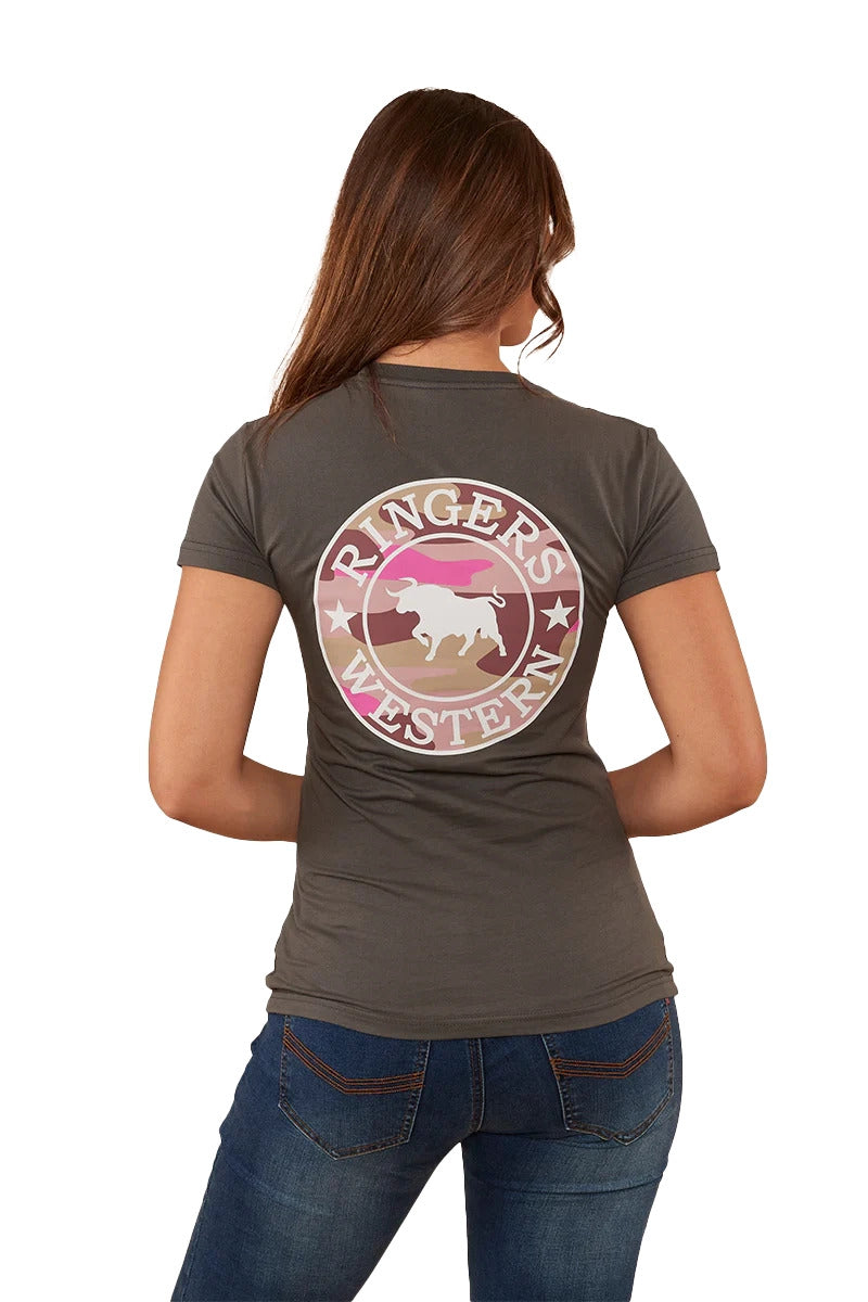 Ringers Western Womens Signature Bull Classic Fit Tee (220016RW) Vintage Black/Pink Camo