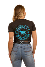 Ringers Western Womens Signature Bull Classic Fit S/S Tee (220016RW) Charcoal/Aqua