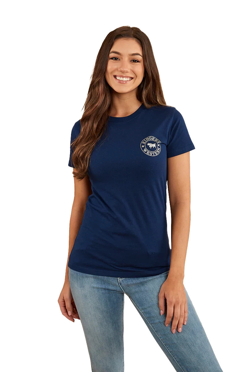 Ringers Western Womens Signature Bull Classic Fit S/S Tee (220016RW) Navy/Silver [SD]