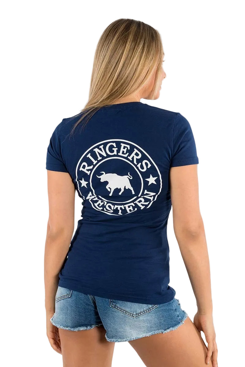 Ringers Western Womens Signature Bull Classic Fit T-Shirt (220016RW) Navy with White Print