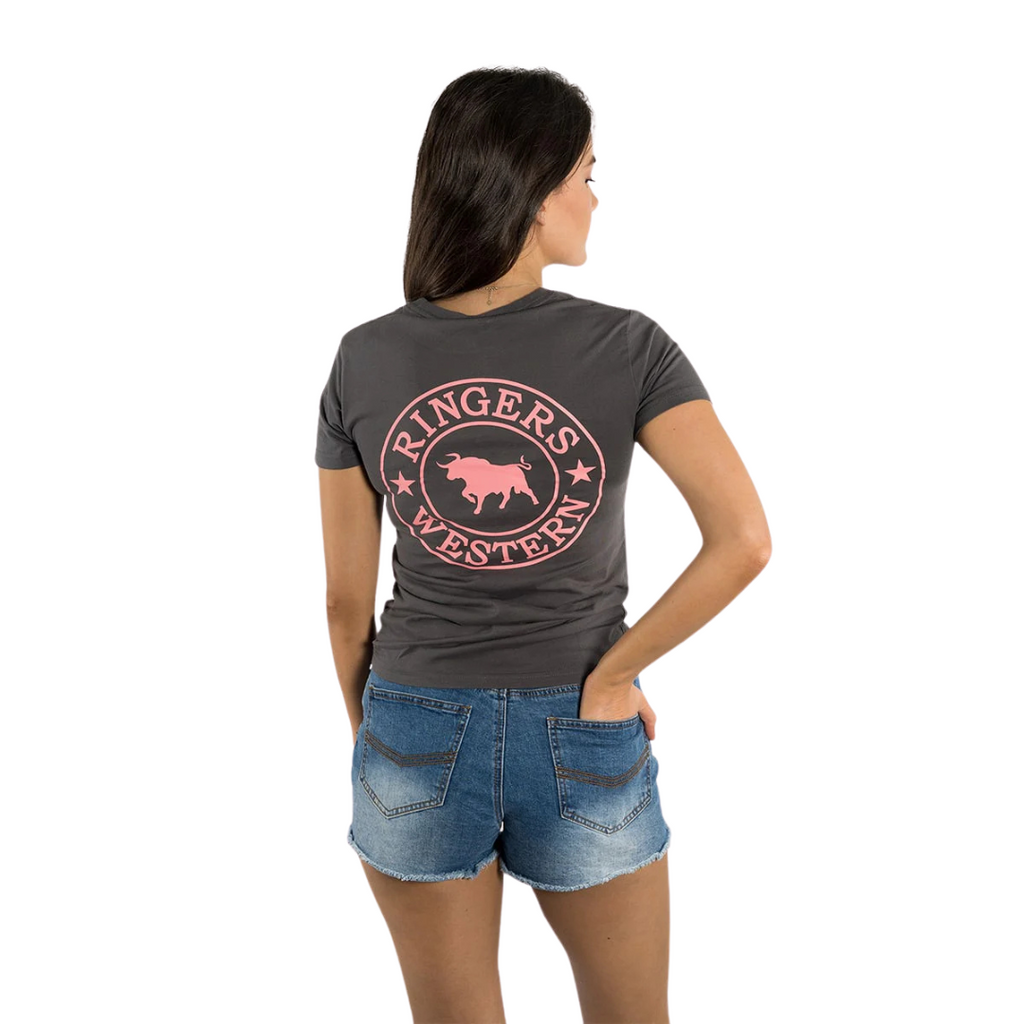 Ringers Western Womens Signature Bull Classic Fit S/S Tee (220016RW) Vintage Black/Strawberry