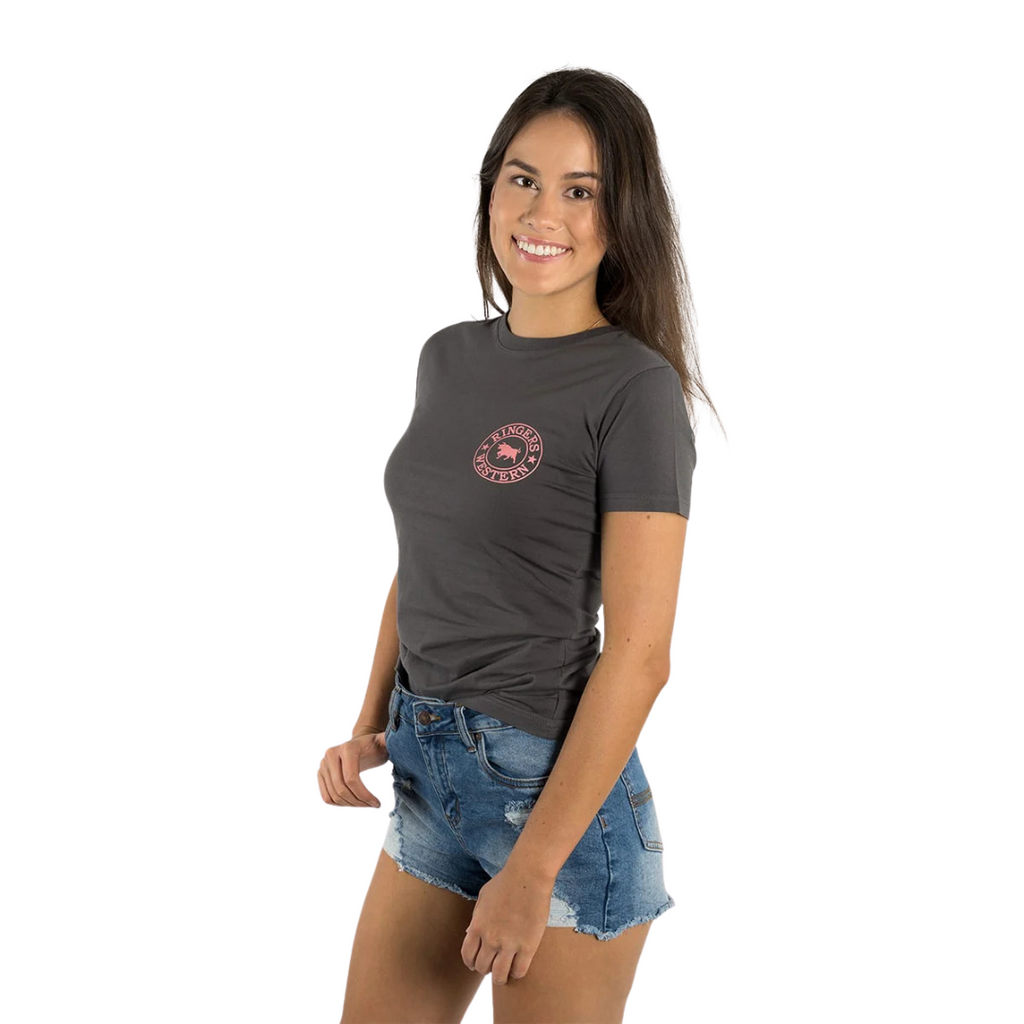 Ringers Western Womens Signature Bull Classic Fit S/S Tee (220016RW) Vintage Black/Strawberry
