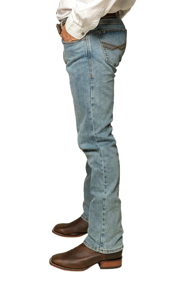 Ringers Western Mens Muster Slim Straight Mid Rise Jeans (121091RW) Light Wash Blue 