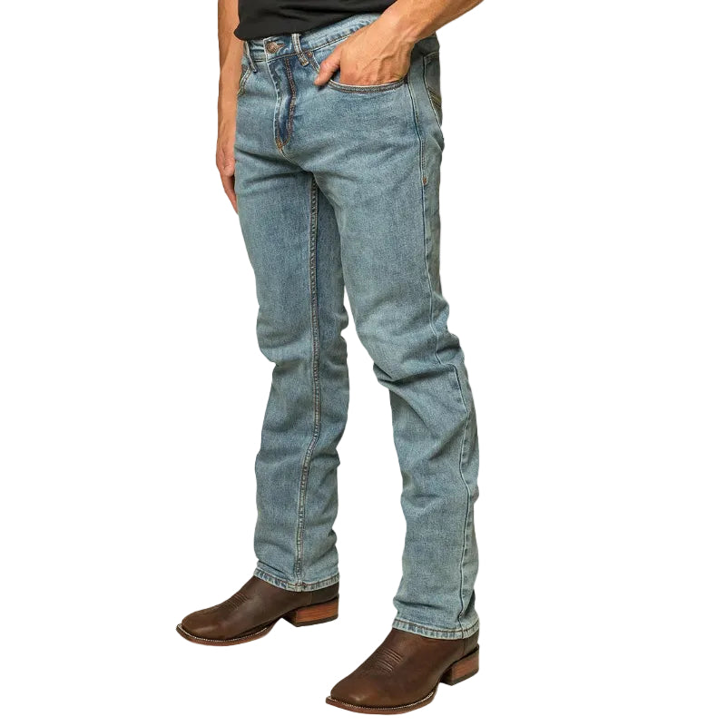 Ringers Western Mens Muster Slim Straight Mid Rise Jeans (121091RW) Light Wash Blue 