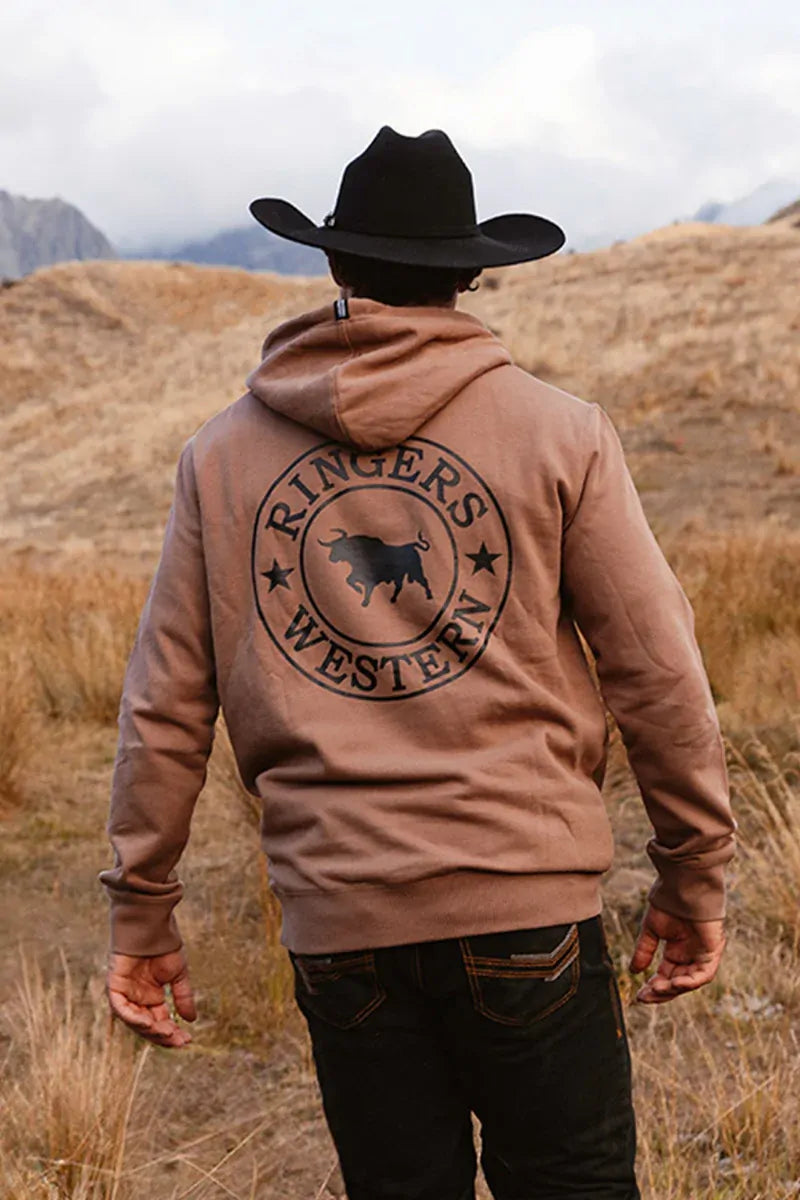Ringers Western Mens Signature Bull Pullover Hoodie (123050RW) Almond/Black