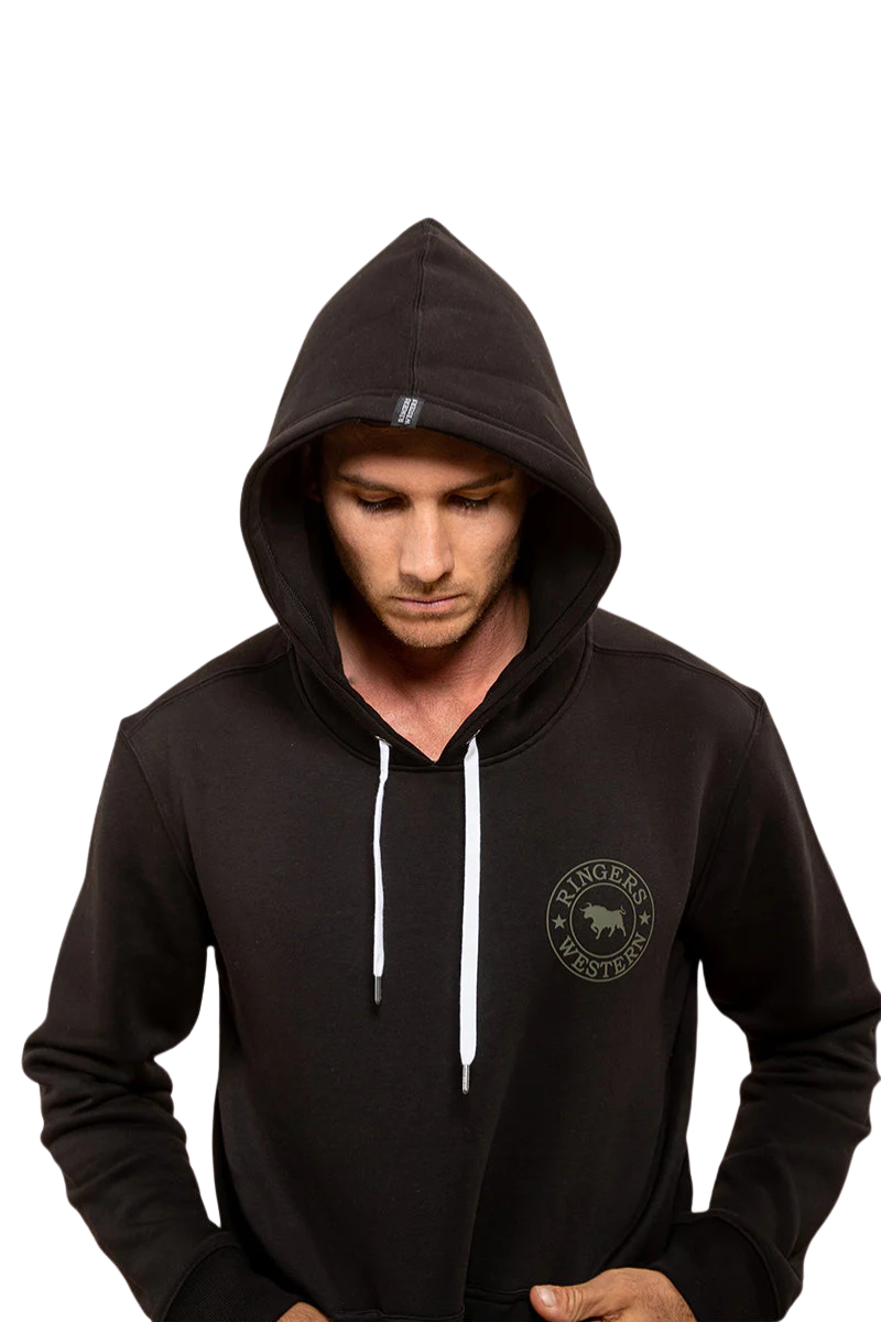 Ringers Western Mens Signature Bull Pullover Hoodie (123050RW) Black/Military Green