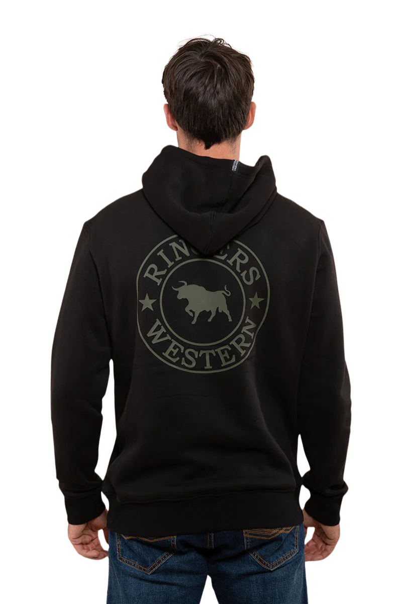 Ringers Western Mens Signature Bull Pullover Hoodie (123050RW) Black/Military Green