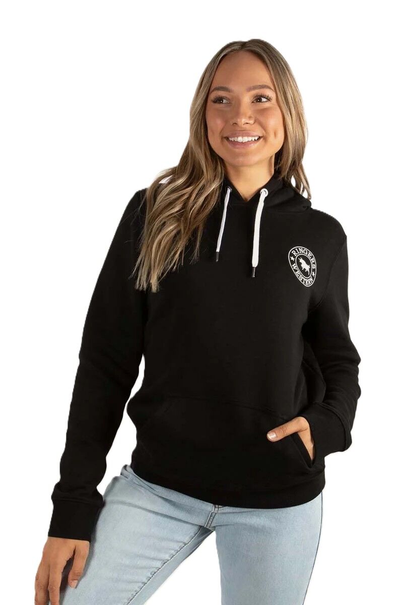 Ringers Western Womens Signature Bull Pullover Hoodie (223074RW) Black with White Print