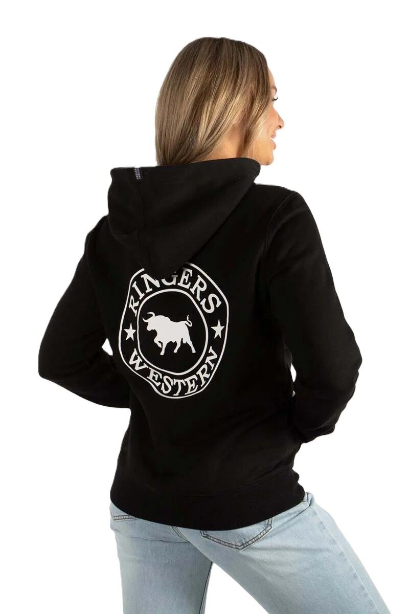 Ringers Western Womens Signature Bull Pullover Hoodie (223074RW) Black with White Print