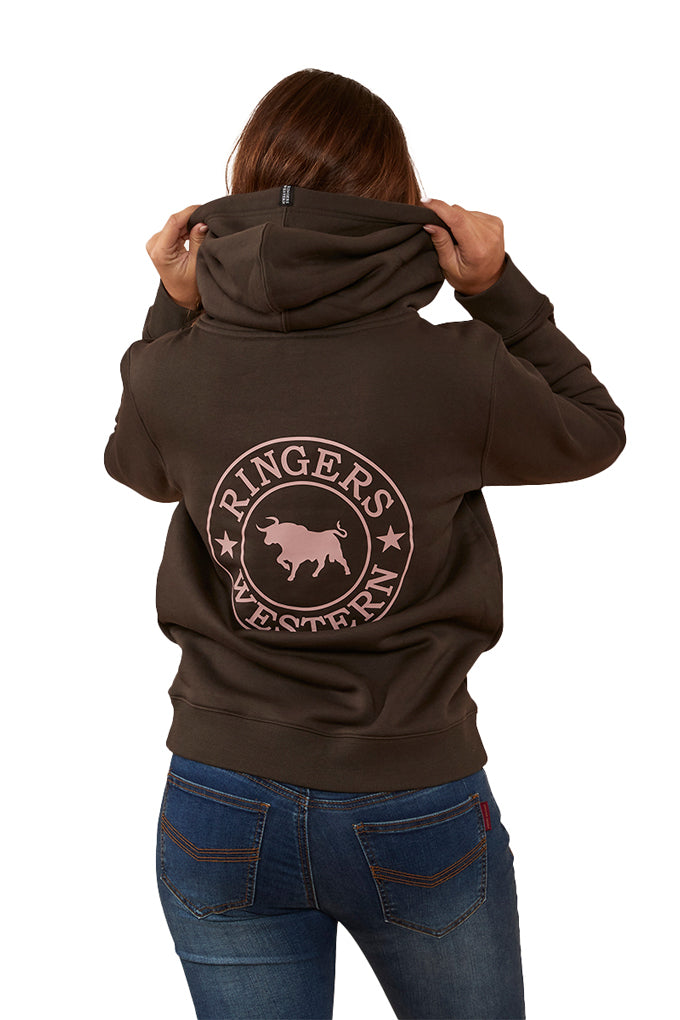 Ringers Western Womens Signature Bull Pullover Hoodie (223074RW) Charcoal/Rosey 