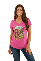 Ringers Western Womens Country Girls S/S V Neck Tee (222152RW) Candy [GD]