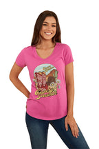 Ringers Western Womens Country Girls S/S V Neck Tee (222152RW) Candy [GD]