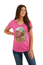 Ringers Western Womens Country Girls S/S V Neck Tee (222152RW) Candy [GD]