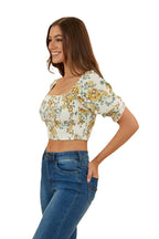 Ringers Western Womens Rosabel Shirred Top (222135RW) White/Yellow  [SD]