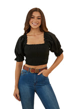 Ringers Western Womens Rosabel Shirred Top (223084RW) Black  [SD]