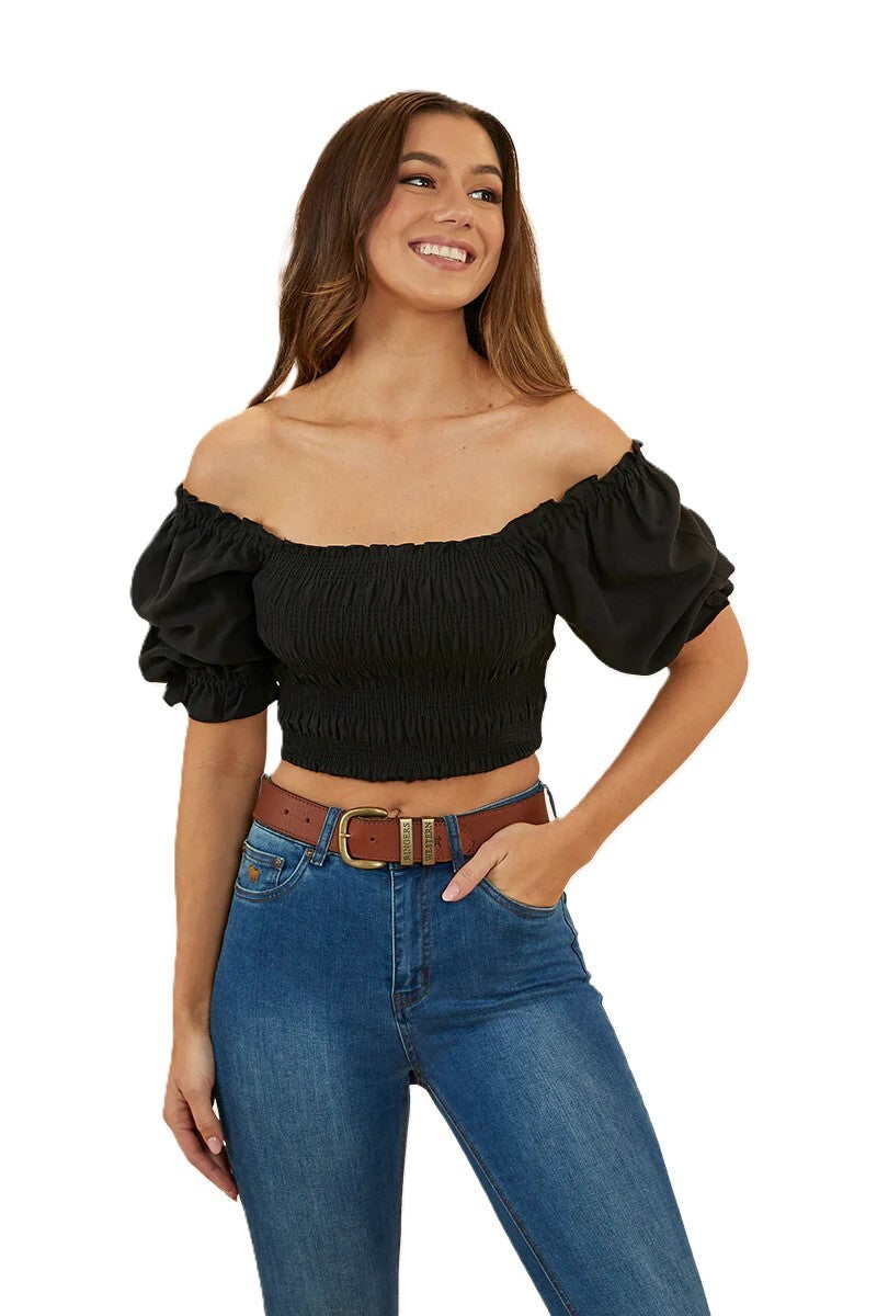 Ringers Western Womens Rosabel Shirred Top (223084RW) Black  [SD]
