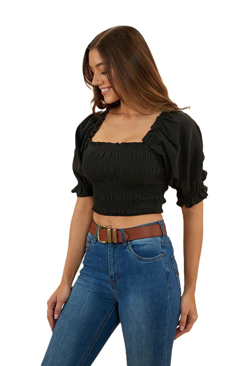 Ringers Western Womens Rosabel Shirred Top (223084RW) Black  [SD]