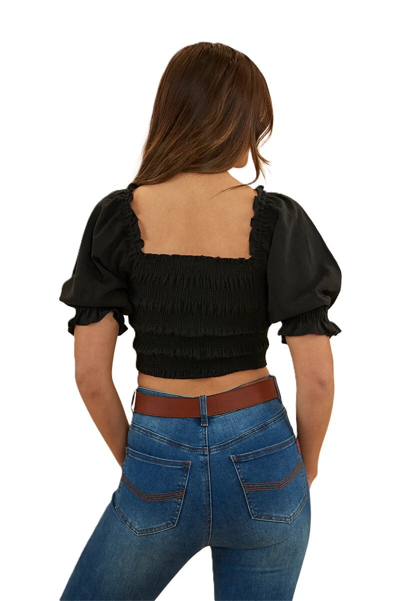 Ringers Western Womens Rosabel Shirred Top (223084RW) Black  [SD]