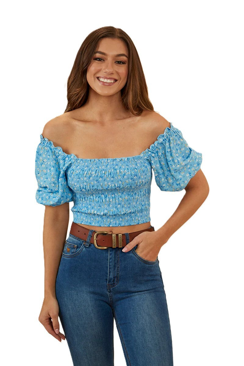 Ringers Western Womens Rosabel Shirred Top (222135RW) Blue  [SD]