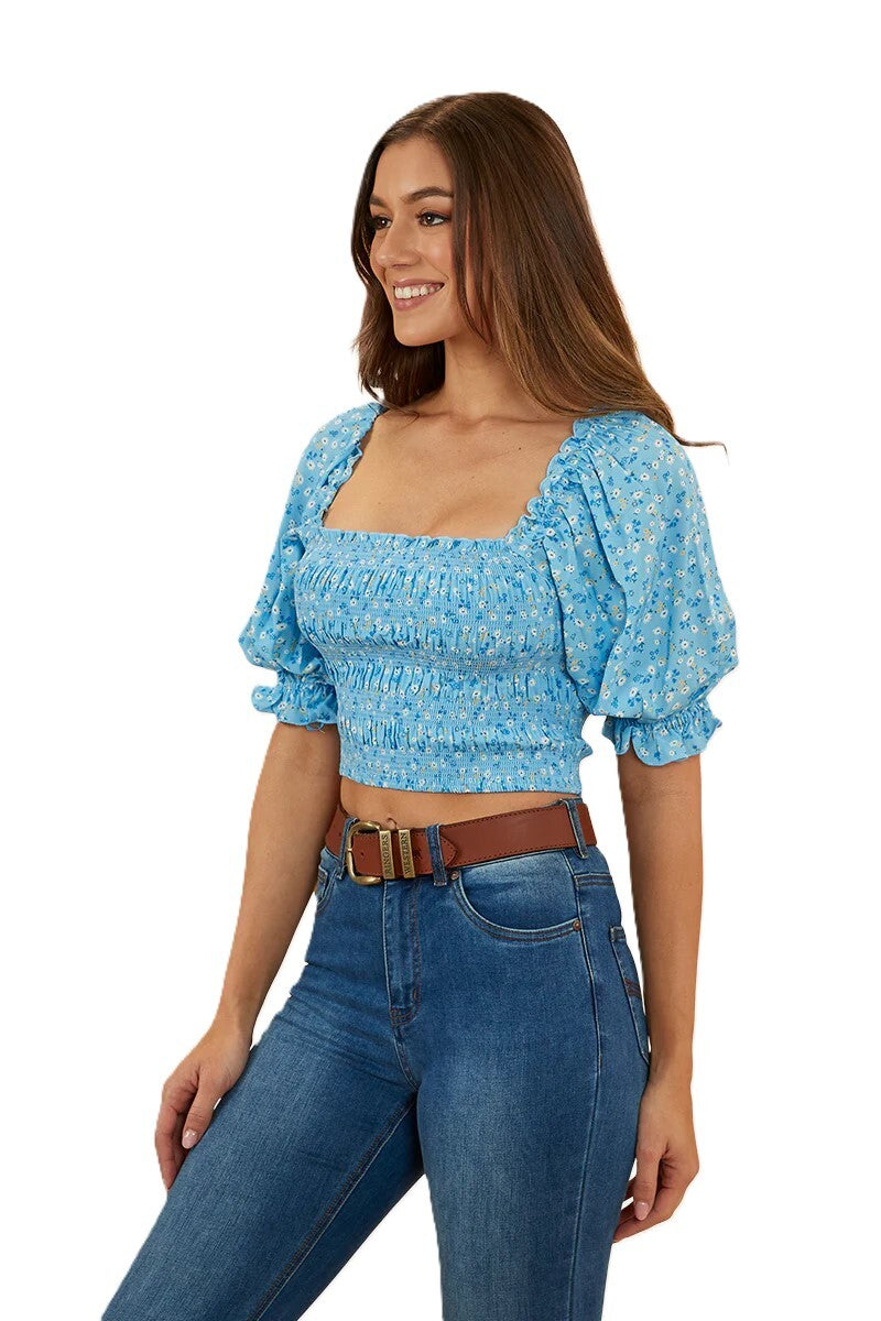 Ringers Western Womens Rosabel Shirred Top (222135RW) Blue  [SD]
