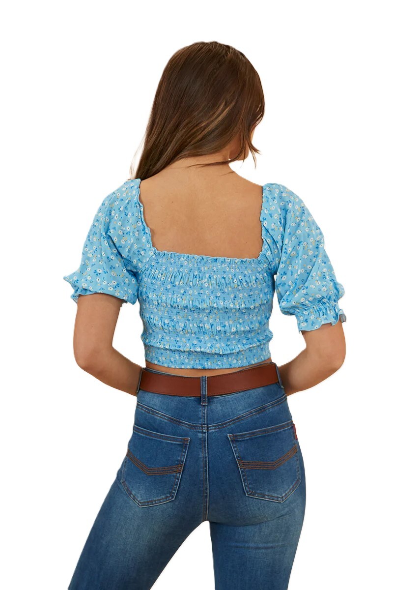 Ringers Western Womens Rosabel Shirred Top (222135RW) Blue  [SD]