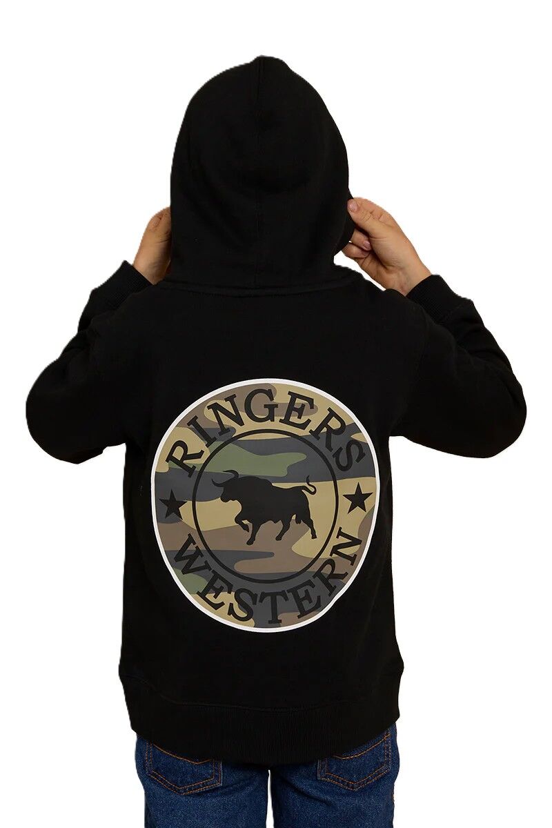 Ringers Western Childrens Signature Bull Pullover Hoodie (323007RW) Black with Camo [SD]
