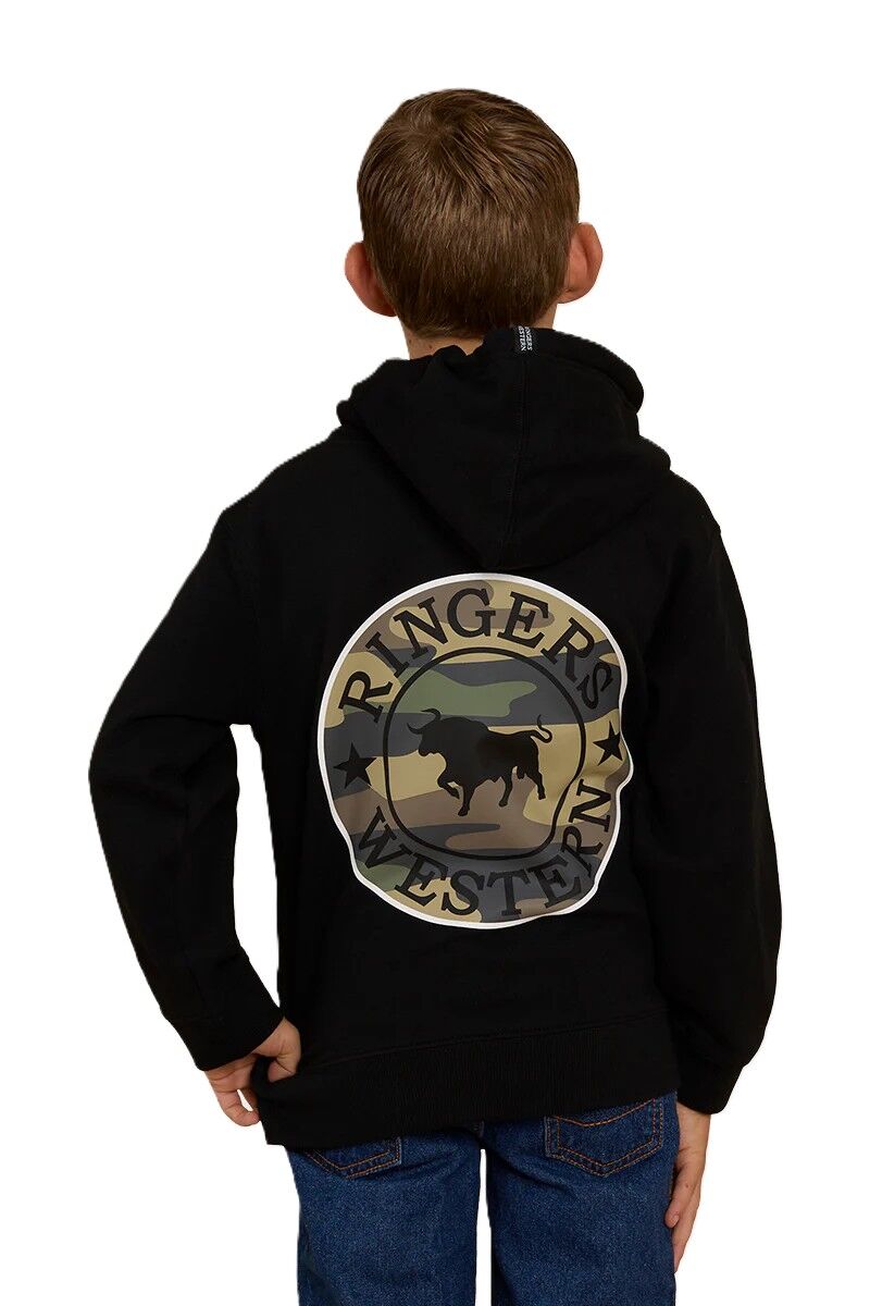 Ringers Western Childrens Signature Bull Pullover Hoodie (323007RW) Black with Camo [SD]