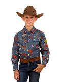 Ringers Western Childrens Mini Cowboy L/S Half Button Workshirt (323026RW) Yale Blue [SD]