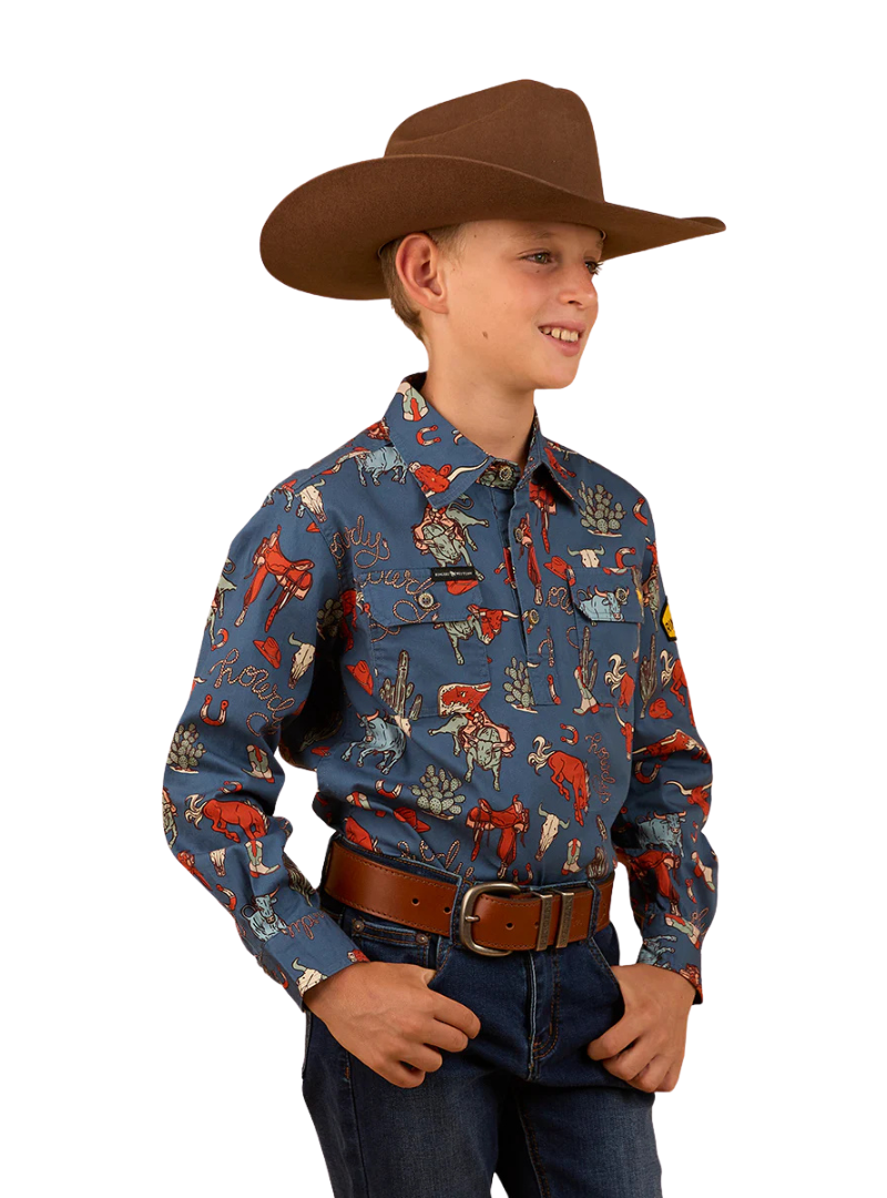 Ringers Western Childrens Mini Cowboy L/S Half Button Workshirt (323026RW) Yale Blue [SD]