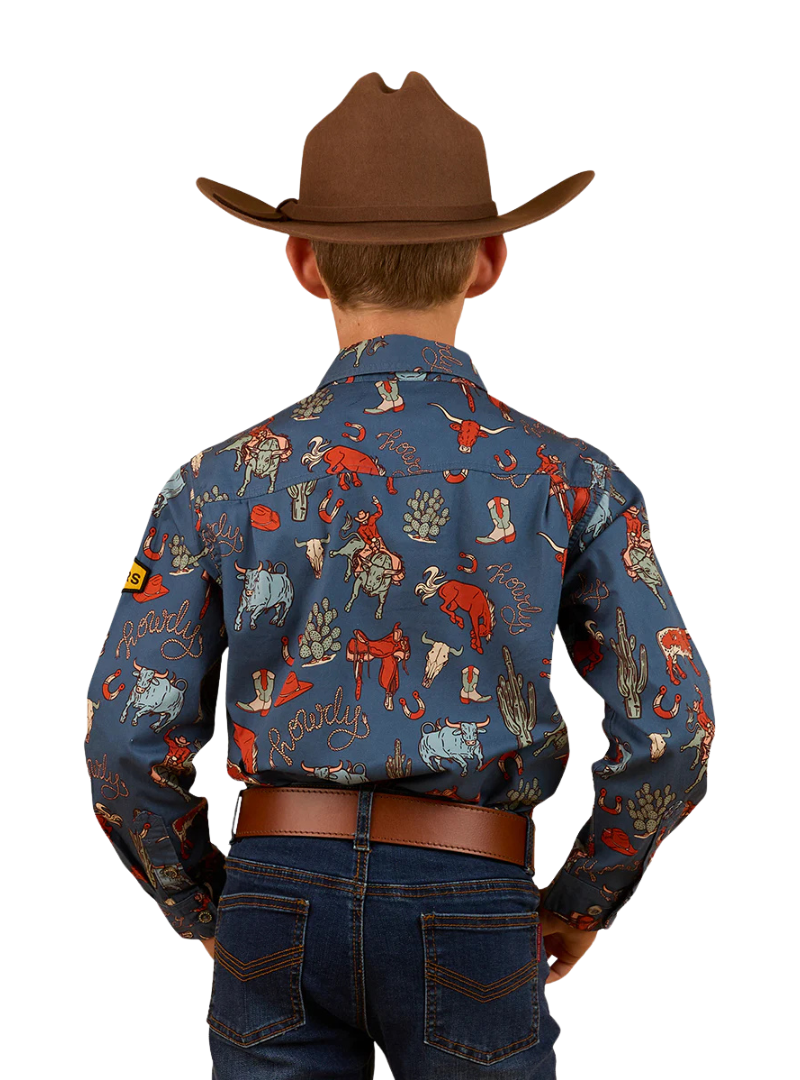 Ringers Western Childrens Mini Cowboy L/S Half Button Workshirt (323026RW) Yale Blue [SD]