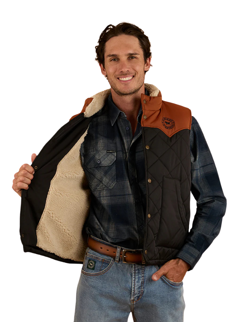 Ringers Western Mens McKinlay Puffer Vest (124058RW) Black/Tobacco [SD]