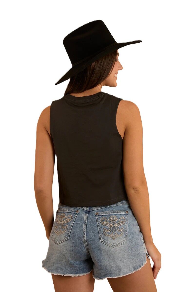 Ringers Western Womens Chasing Cowboys Crop Muscle Tank (224020RW) Charcoal [SD]