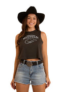 Ringers Western Womens Chasing Cowboys Crop Muscle Tank (224020RW) Charcoal [SD]