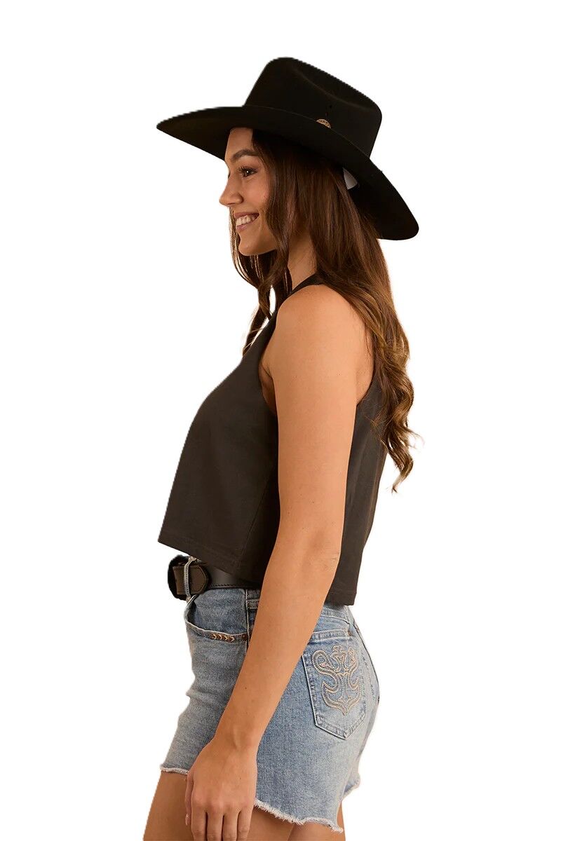 Ringers Western Womens Chasing Cowboys Crop Muscle Tank (224020RW) Charcoal [SD]
