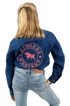 Ringers Western Childrens Jackaroo Full Button L/S Workshirt (321012RW) Navy/Melon Embroidery