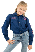 Ringers Western Childrens Jackaroo Full Button L/S Workshirt (321012RW) Navy/Melon Embroidery