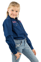 Ringers Western Childrens Jackaroo Full Button L/S Workshirt (321012RW) Navy/Melon Embroidery