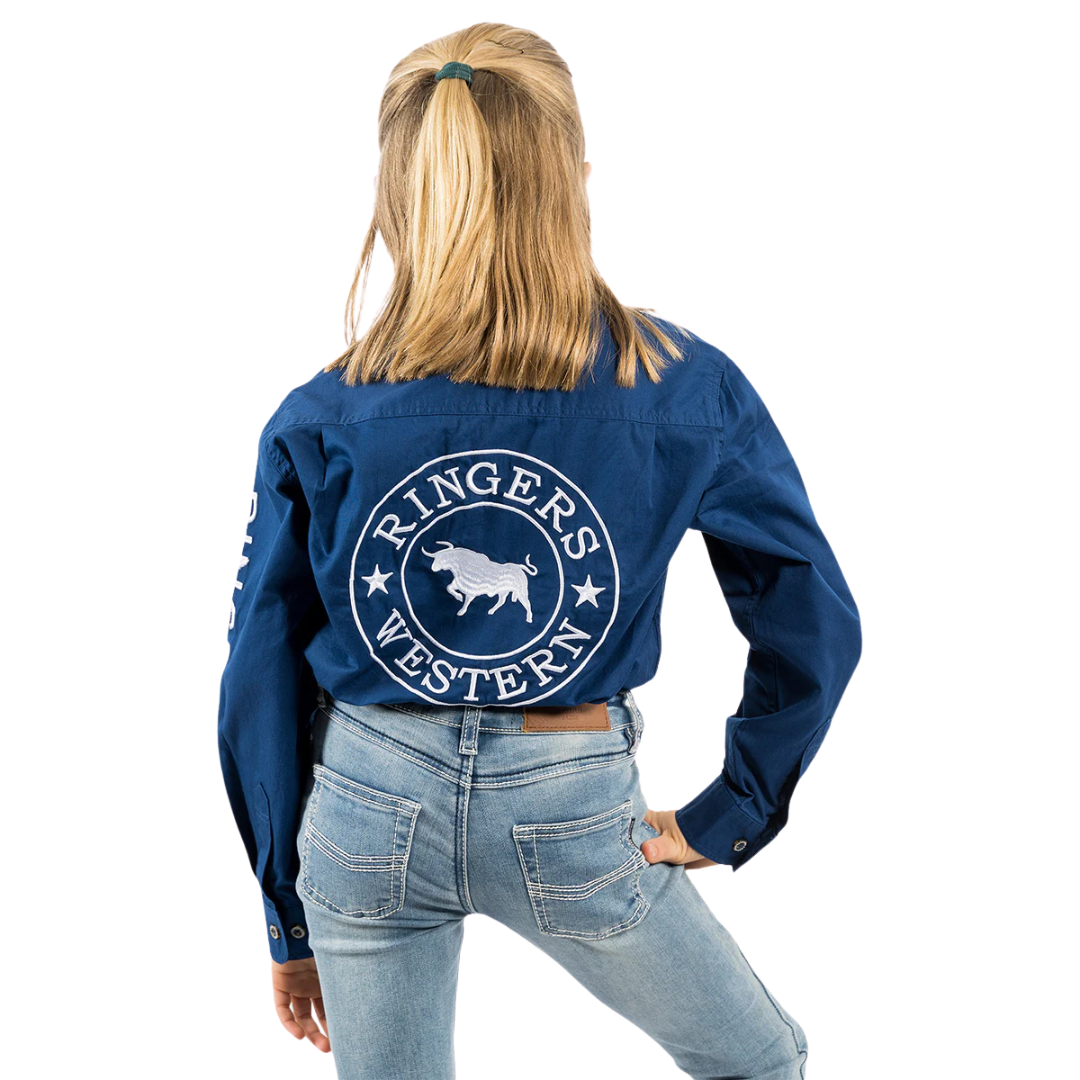 Ringers Western Childrens Jackaroo Full Button L/S Workshirt (321012RW) Navy/White Embroidery