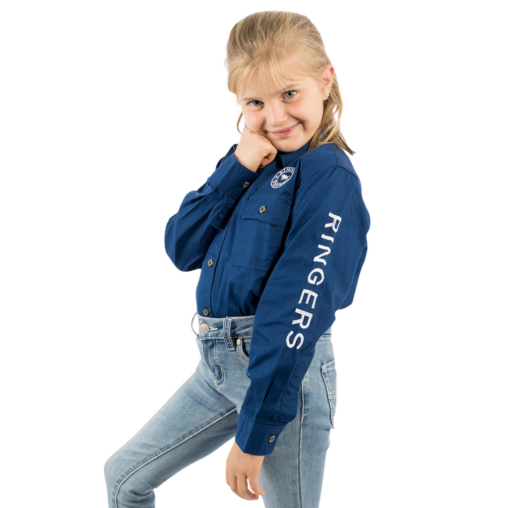 Ringers Western Childrens Jackaroo Full Button L/S Workshirt (321012RW) Navy/White Embroidery