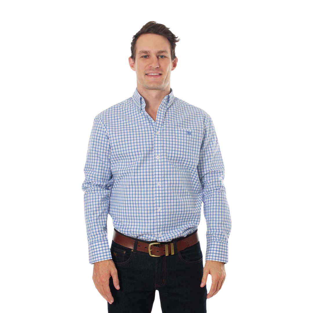 Ringers Western Mens Heritage Window Plaid L/S Dress Shirt (118109062) Blue/White