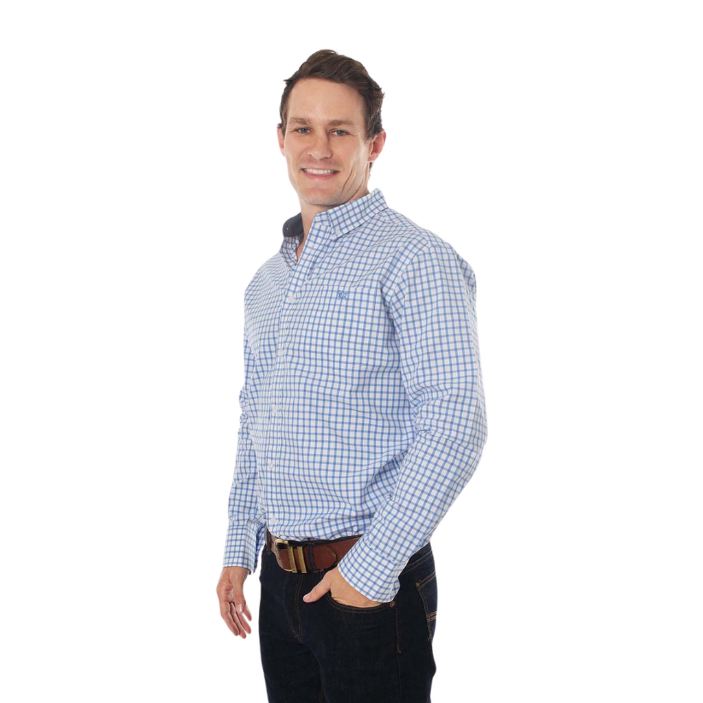 Ringers Western Mens Heritage Window Plaid L/S Dress Shirt (118109062) Blue/White