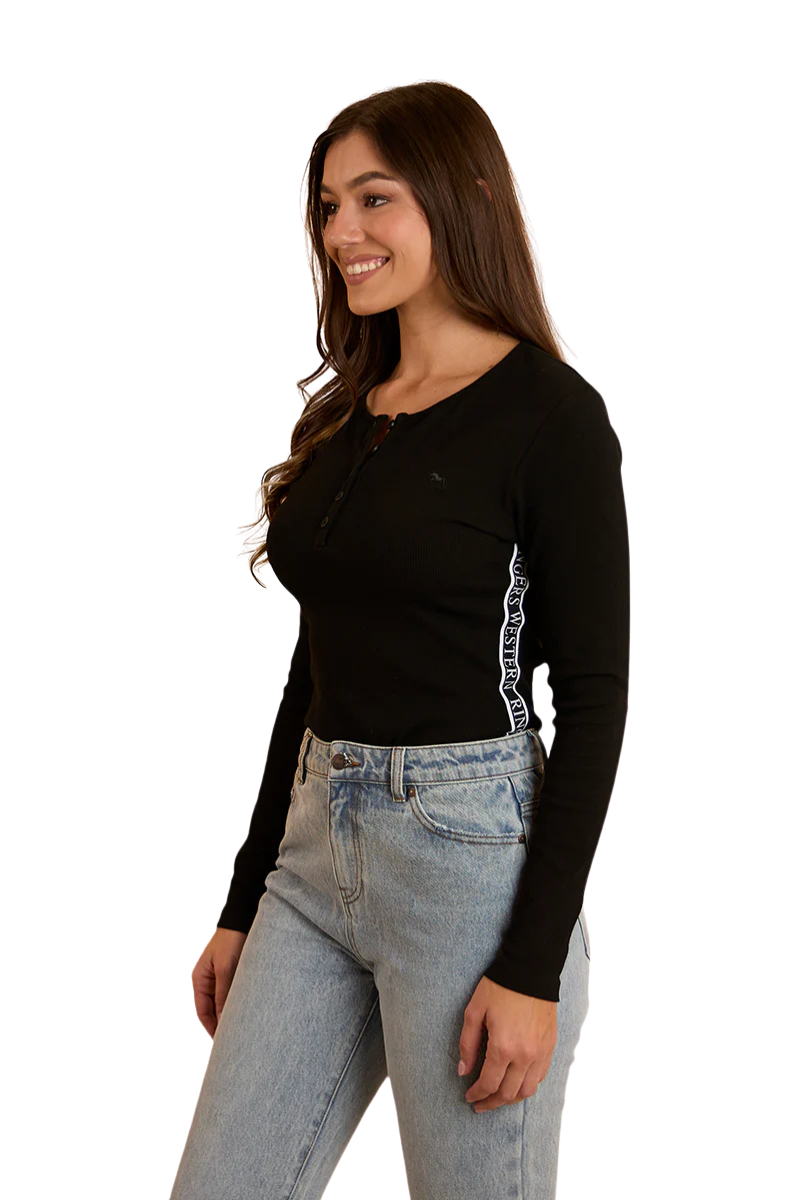 Ringers Western Womens Laila L/S Ribbed Tee (224030RW) Black