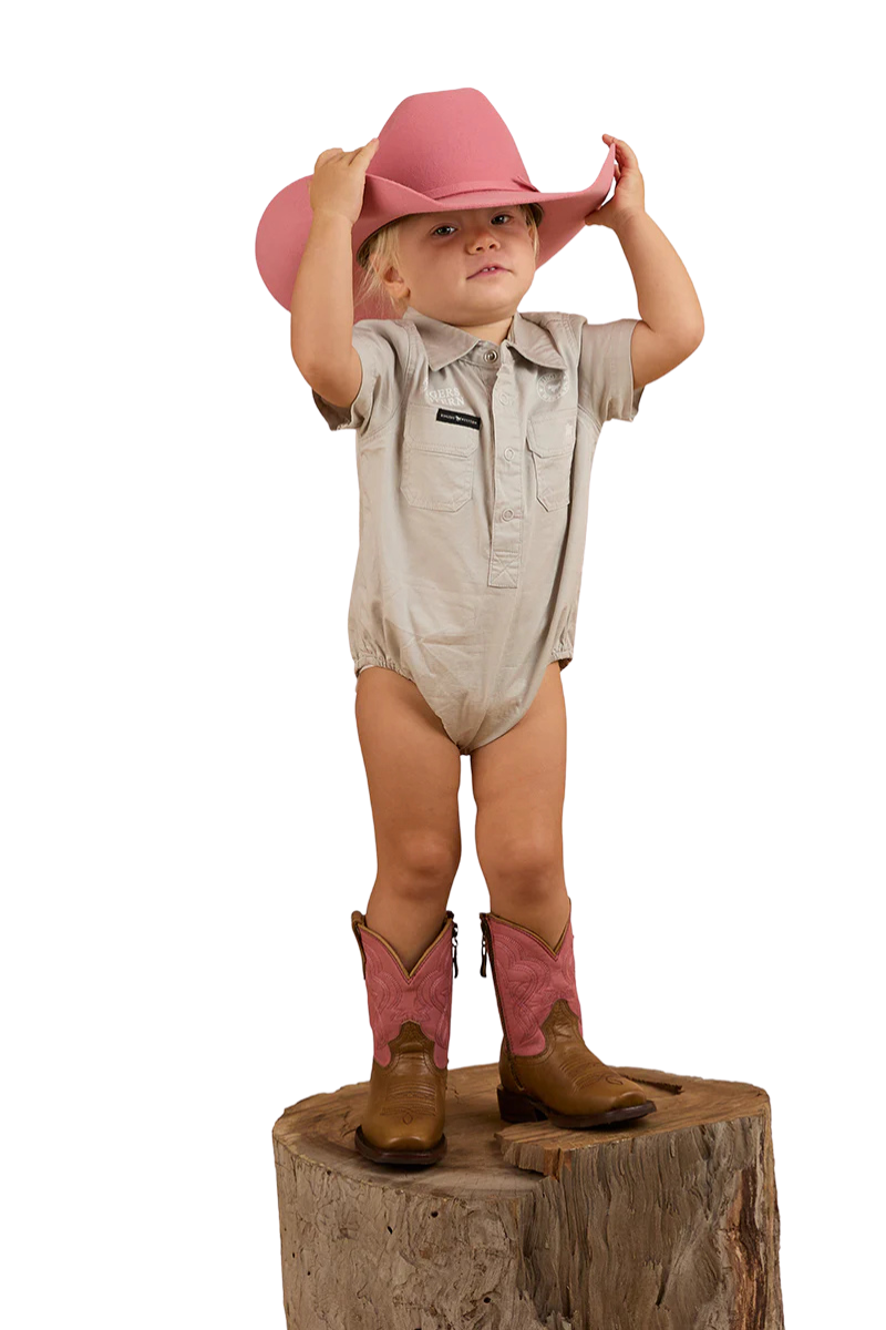 Ringers Western Infants S/S Workshirt Romper (523002RW) Beige