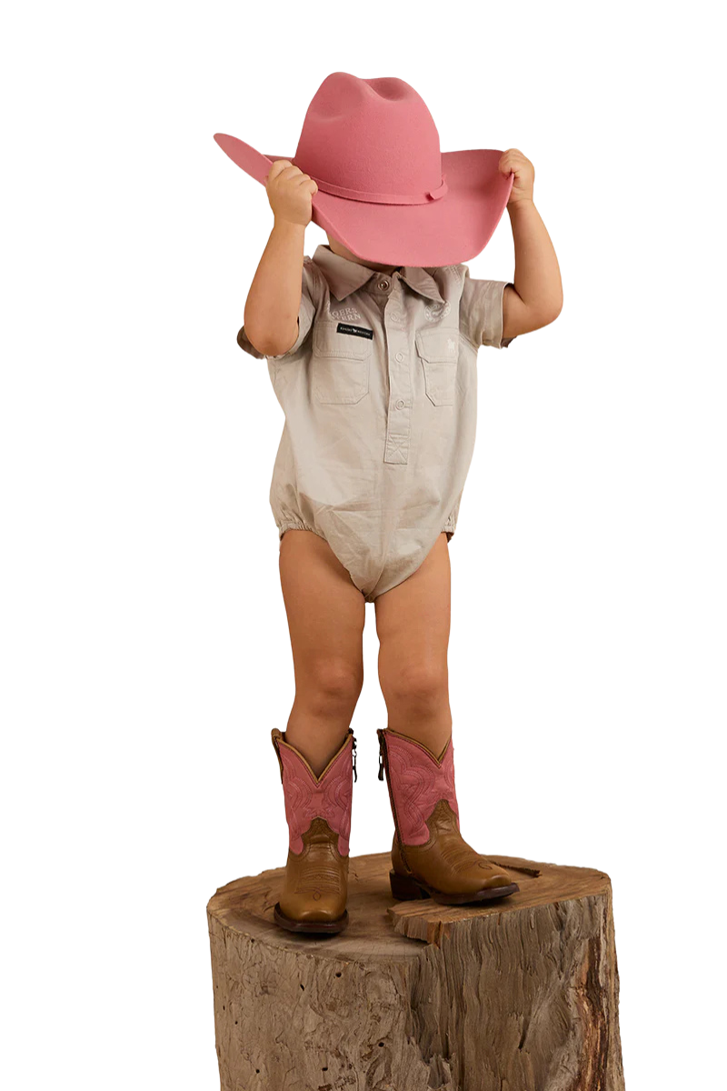 Ringers Western Infants S/S Workshirt Romper (523002RW) Beige