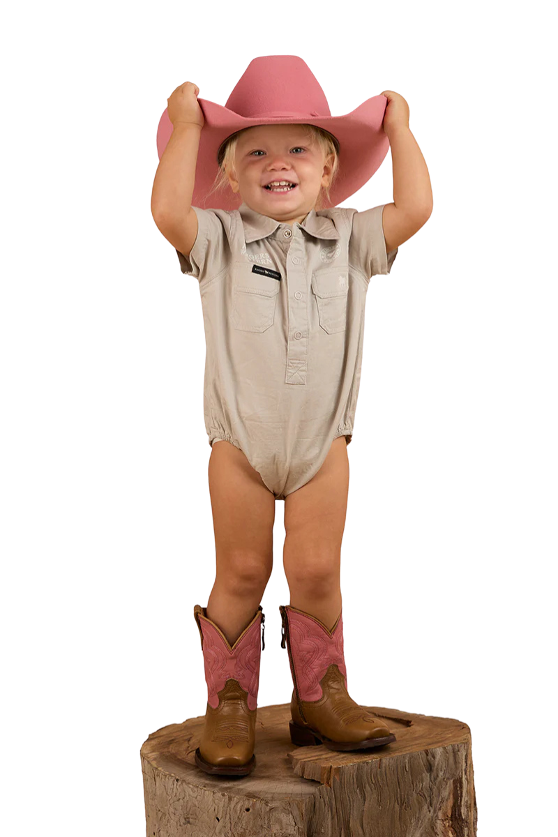 Ringers Western Infants S/S Workshirt Romper (523002RW) Beige
